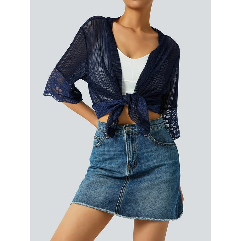 ZIYIXIN Women's Lace Open Front Bolero Shrug Cardigan Short Sleeve