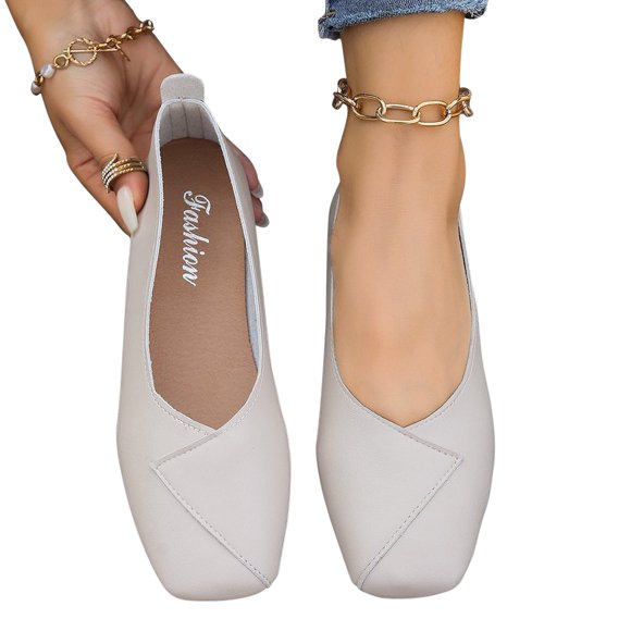 Pisexur Women Shoes Rectangular Toe Shallow Mouthed Flat Shoes Leggings Beans Shoes Single Leather Shoes Work Shoes