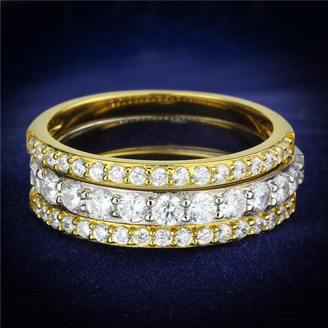 Alamode TS568-7 Women Gold & Rhodium 925 Sterling Silver Ring with AAA Grade CZ in Clear - Size 7