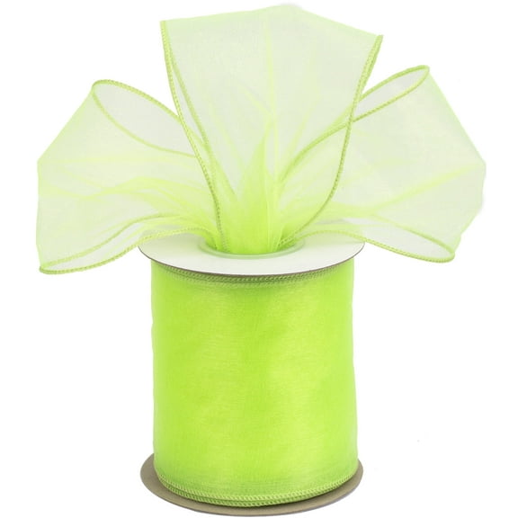 Joycrosso 4 Inch Key Lime Wired Organza Ribbon - 20 Yards Sheer Decorative Ribbon for Gift Wrapping, Wedding Decor, Christmas Tree, Crafts & DIY Projects