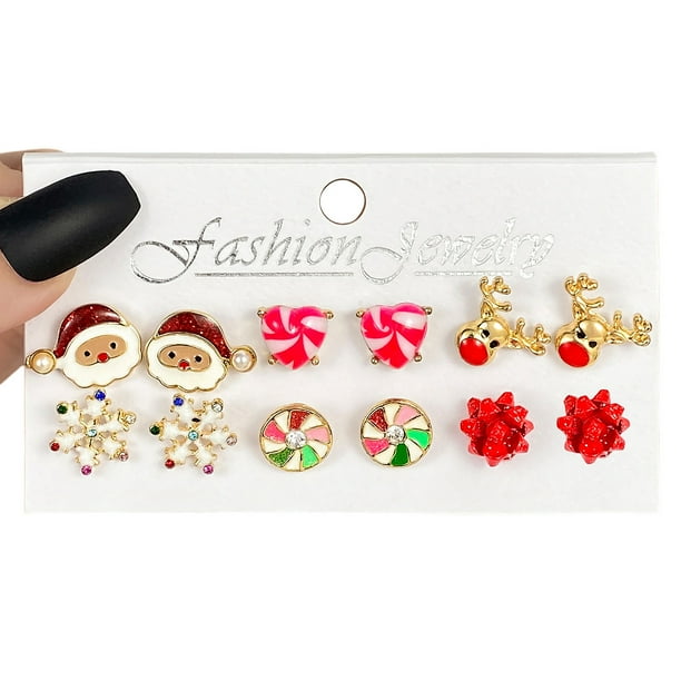 6 piezas de pendientes navideños para mujer, juego de pendientes colgantes navideños, pendientes de árbol de Navidad para fiestas, pendientes de gancho, joyería de fiesta, pendientes de árbol con