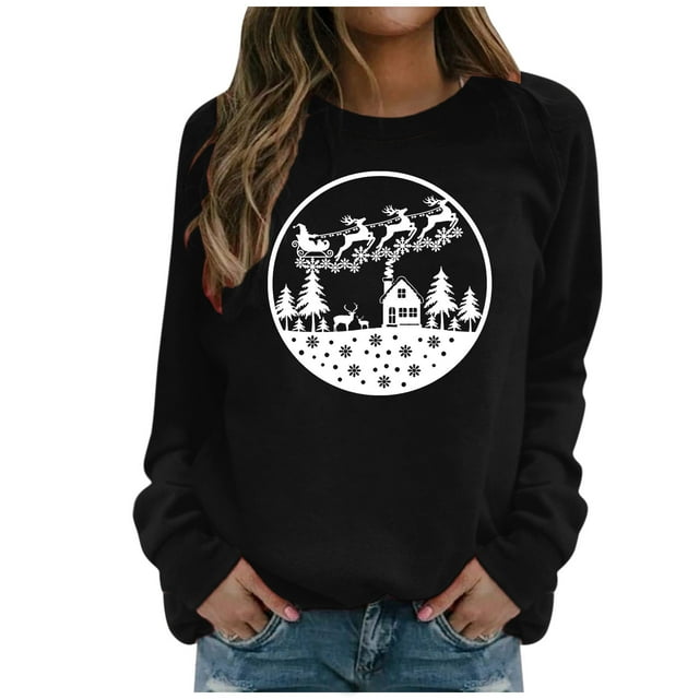 Chandail de Noël pour Femmes à Imprimé Graphique, Chandail en Molleton de Mode à Manches Longues, Blouse à Fermeture, Veste Mi-Longue, Cardigan d'Hiver à Col Rond, Chandail à Capuchon Doux