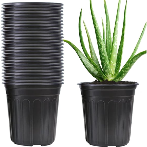 25PCS 1 Gallon Flexible Plastic Nursery Pots, 6.6x6.4 Inch Reusable Planting Pots with Drainage Hole for Succulents, Seedlings, Vegetables, Flowers, Indoor Outdoor (25PCS)