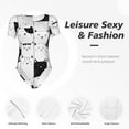 thumbnail image 4 of KLL Women 's Crew Neck Bodysuit Jumpsuits Doodle Cute Cat Print Short onesies Stretch T Shirts, 4 of 7