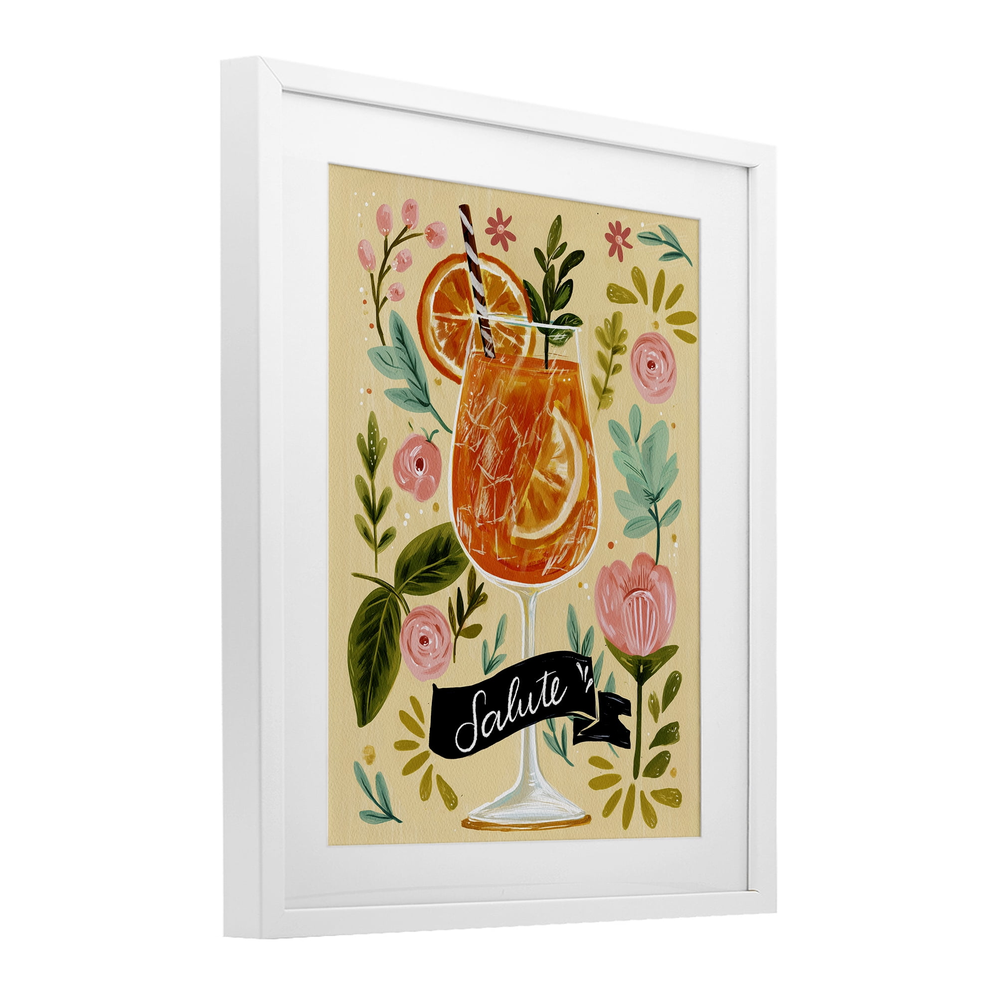 Stupell Industries Salute Citrus Cocktail White Framed Print Under Glass, design by Yen