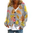 thumbnail image 1 of Cárdigan informal con estampado de hojas para mujer, chaqueta con botones, blusa de poliéster, para otoño e invierno, 1 of 4
