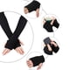 thumbnail image 3 of Guantes largos sin dedos para mujer, calentadores de brazos tejidos con orificio para el pulgar, 3 of 5