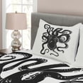 thumbnail image 3 of Octopus Bedspread, Octopus Character with Curling Tentacles Swimming Underwater Wildlife, Decorative Quilted 3 Piece Coverlet Set with 2 Pillow Shams, Queen Size, Charcoal Grey, by Ambesonne, 3 of 4