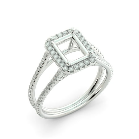 Emerald Semi Mount Ring - Emerald Halo Round Natural Diamond Engagement Ring Semi Mount Solid Platinum