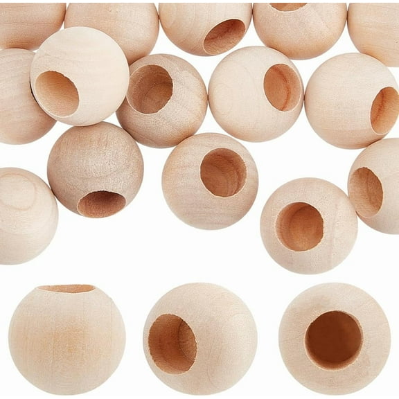 30Pcs Wood Dowel Rod End Caps 0.9 Inch in Diameter Wooden Solid Crafting Beads Half Drilled 12mm/0.5 Inch Hole for Crafts Round Unfinished Natural Wood Ball for Arts and Crafts DIY Making