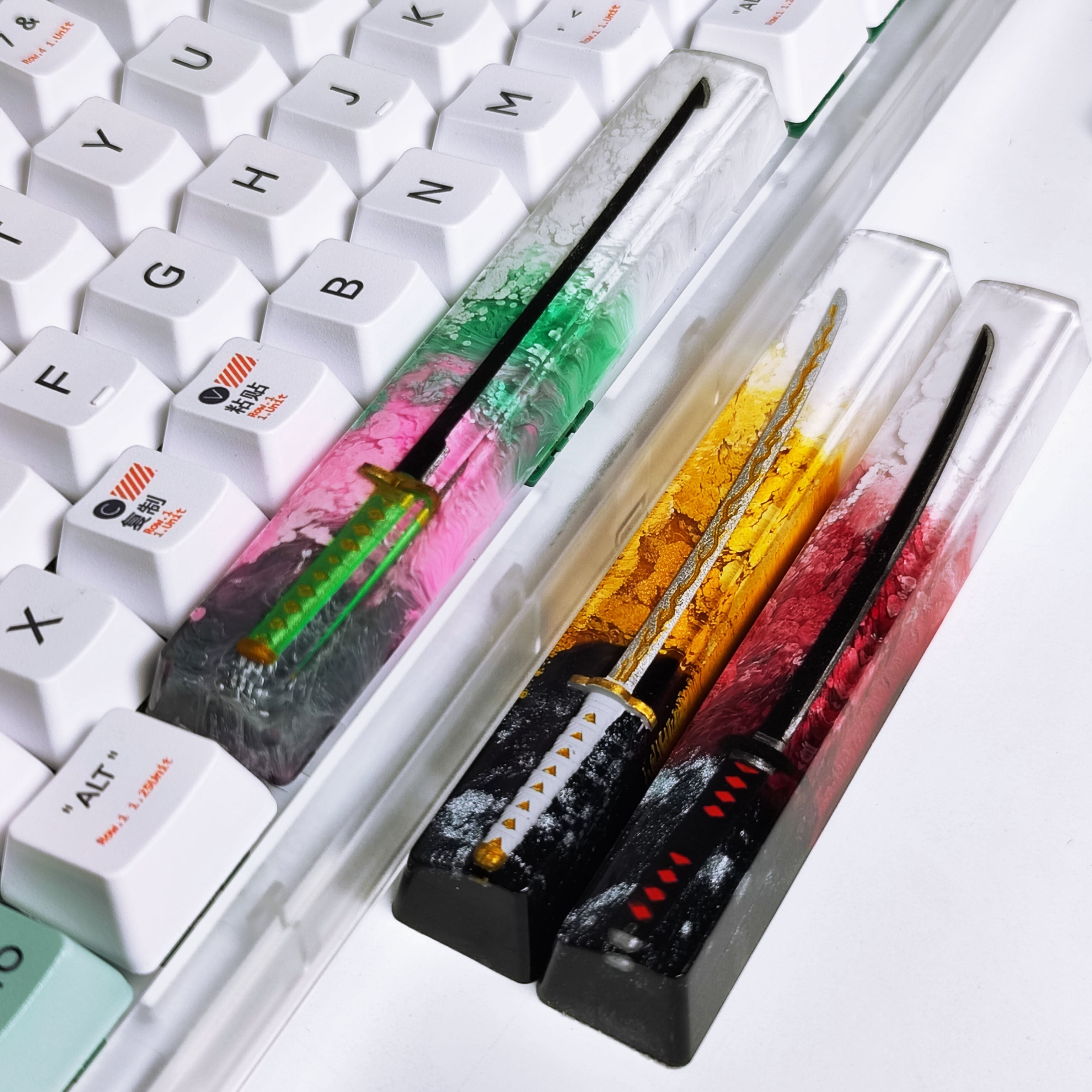 Demon Slayer Inspired Resin Artisan Spacebar Keycap, 6.25u Handmade Drip Resin Key for Mechanical Keyboard, Unique Birthday Gift for Men