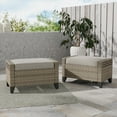 thumbnail image 3 of COOS BAY 2 PCS Brown Wicker Ottoman Outdoor PE Rattan Footrest with Removable Gray Cushions, 3 of 9