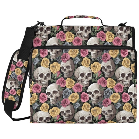 ALAZA Zipper Binder Skull Roses Flower-p5 Pattern 2 inch 3 Ring 500 Sheet Capacity Trapper Keeper File Folder Organizer Bag