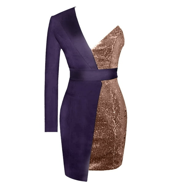 Sacos y Chaquetas de traje Vestido sexy de fiesta con lentejuelas en la cintura y manga larga para mujer blazer casual Dorado L Walmart en linea