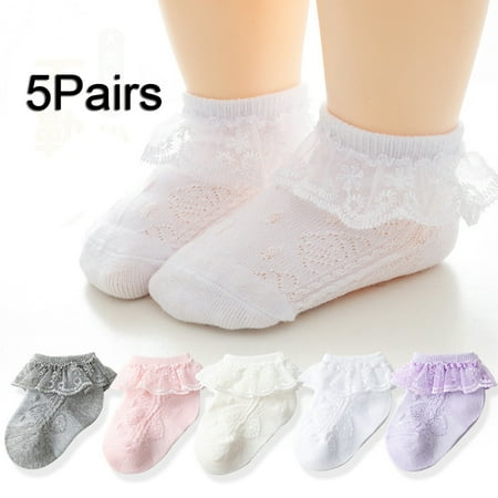

5 Pairs Spring Autumn Kids Lace Cotton Socks Dance Short Mesh Flower Ruffles Princess Socks for Spring Autumn