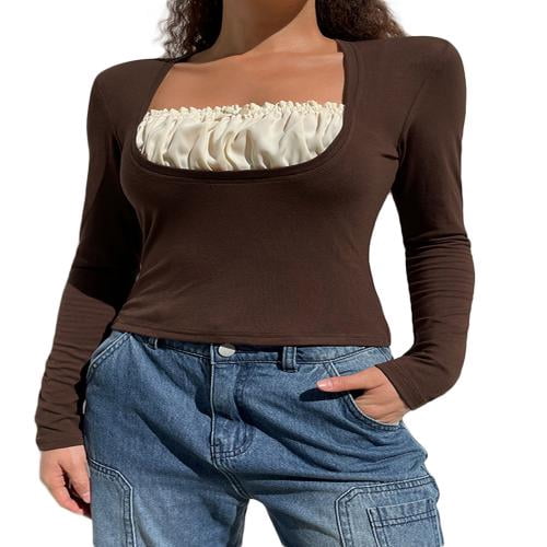 wybzd Fairy Shirt for Women Y2k Long Sleeve Vintage Print Crop Top Crewneck  Aesthetic Slim Blouse Tee Grunge Clothes - Walmart.com