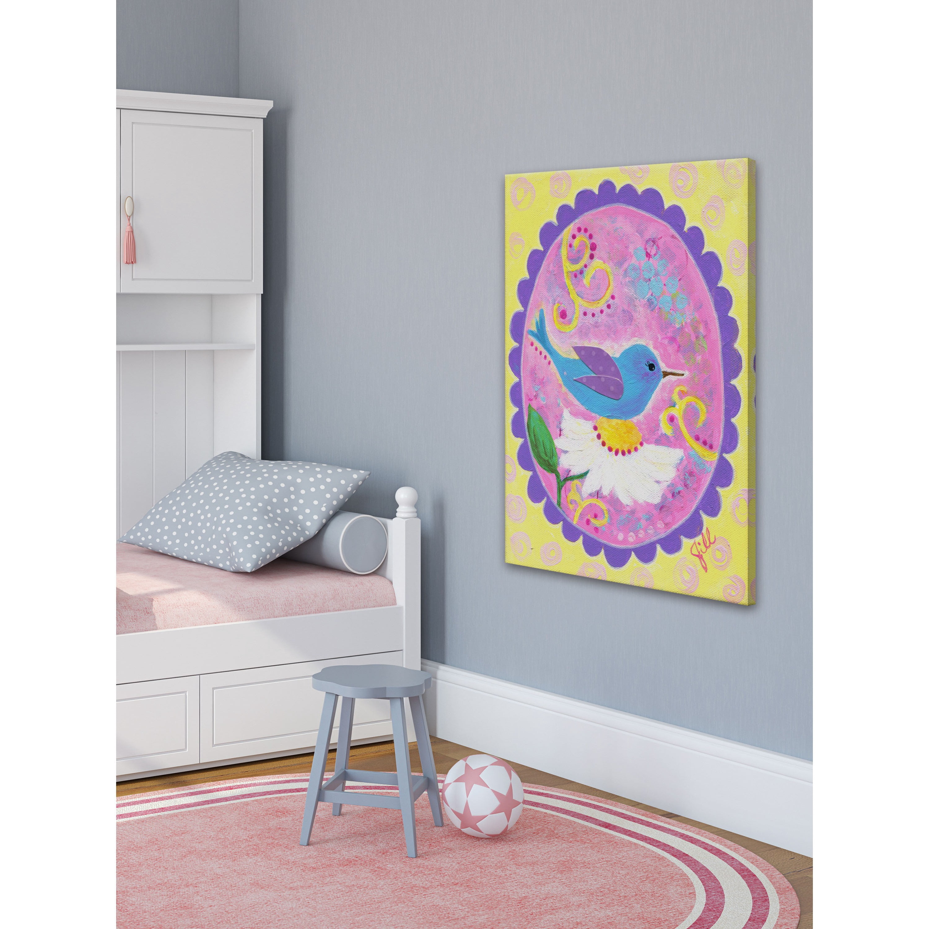 Marmont Hill "Blue Hummingbird" by Jill Lambert Painting Print on Wrapped Canvas