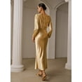 thumbnail image 3 of Yellow Satin Boat Neck Long Sleeve Mermaid Hem Maxi Dress, 3 of 7
