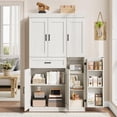 thumbnail image 3 of Modern Freestanding Kitchen Pantry Cabinet, 70" Tall Hutch with Doors, Shelves & Large Drawer – Space-Saving Storage Organizer for Kitchen, Dining Room & Living Room, Antique White, 3 of 8
