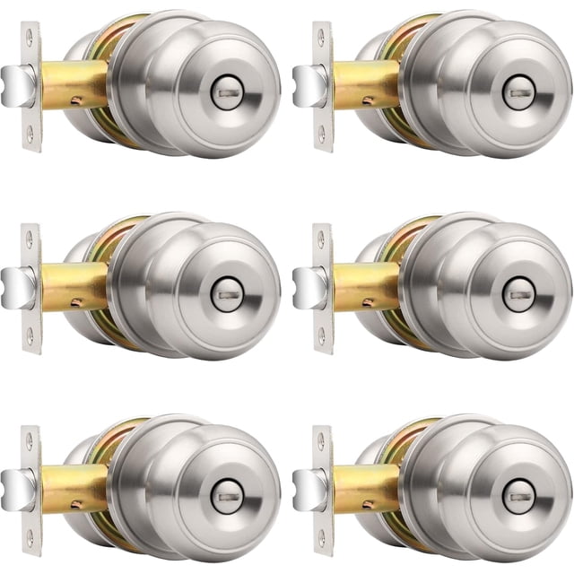 Satin Nickel Finish Lockset Keyless Privacy Interior Doors Bed and Bath Handle Levers