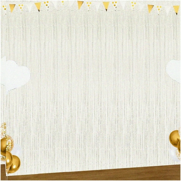 Celebrate Décor Pack: White F Curtain & Streamers - Perfect Birthday, Wedding, Engagement, Bridal Shower, Bachelorette Party Decorations - Tinsel Fringe Curtains & Photo Backdrop for Memorable Moments