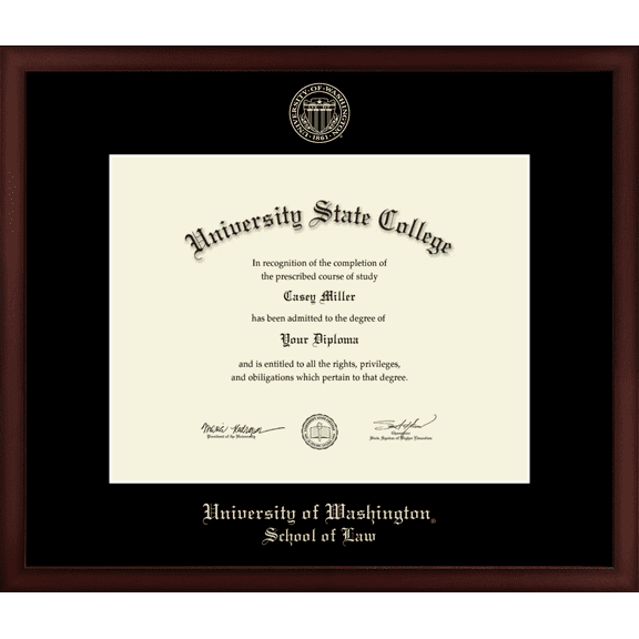 University of Washington School of Law Diploma Frame, Document Size 14" x 11"