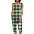 thumbnail image 1 of Aqestyerly Ensemble Haut Sans Manches en Solde, Ensemble Haut Sans Manches Imprimé Confortable et Décontracté pour Femmes, Col Rond et Pantalon Court/vert (m), 1 of 5