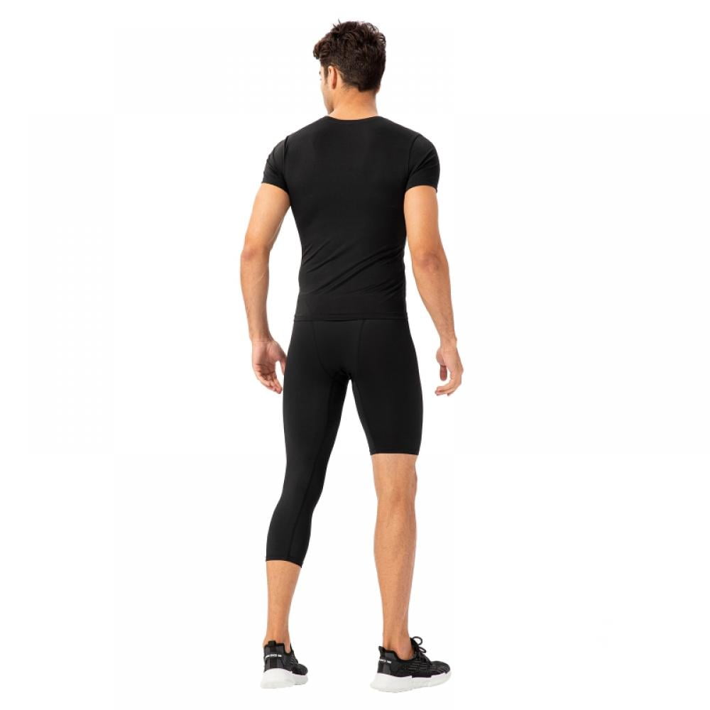 Roxdme 2 Pack Men's 3/4 One Leg Compression Capri Tights Pants Basketball Athletic Running