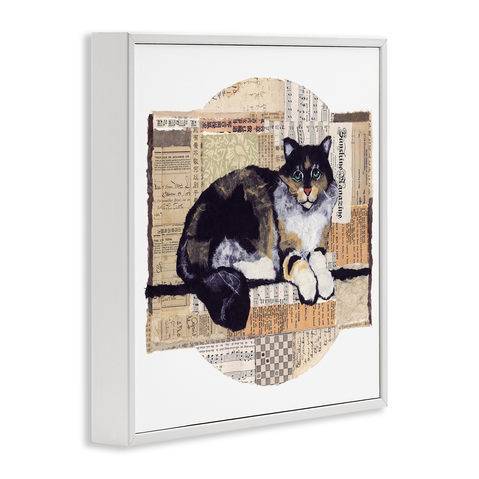 Stupell Industries Cat with Vintage Collage Animals & Insects Painting White Framed Art Print Wall Art, 17 x 17