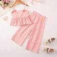 thumbnail image 4 of UngA Girl's 2 Piece Striped Outfits Cami Top Wide Leg Pants Ruffle Hem Toddler Kids Summer Clothes with Pockets 3-4 Years,Pink, 4 of 7