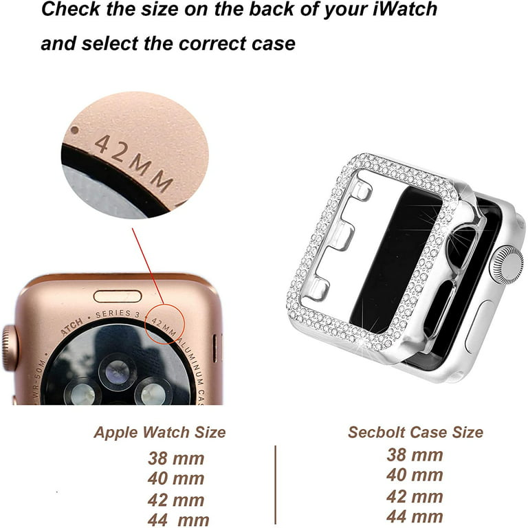 Veja o Casefor Apple Watch Series 4/5/6 44 mm/se 44 mm Moda  electromatização de duas linhas rhinestones decoração Smart Watch metade  caixa Tampa anticolisão PC - Rosa/Dourado - China Estojo de relógio