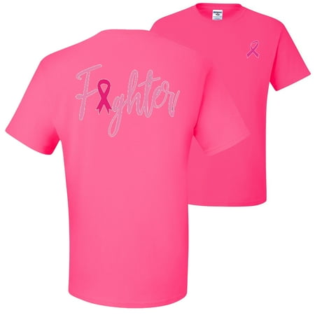 Fighter Breast Cancer Survivor Breast Cancer Awareness Graphic FRONT&BACK Mens T-shirts   Neon Pink  5XL