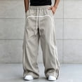 thumbnail image 3 of USNSM Men's Drawstring Elastic Waist Sports Pants Wide Leg Loose Trousers Soft Cozy Breathable Lightweight Casual Business Daily Wear Beige L, 3 of 6