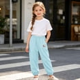 thumbnail image 4 of CUZIBR Girls Toddler Summer Pants Elastic Ankle Jogger Pants With Cute Patch Side Pockets Solid Color Loose Lightweight Outdoor Play Beach Trousers For Kids,Blue,3-4 Years, 4 of 7