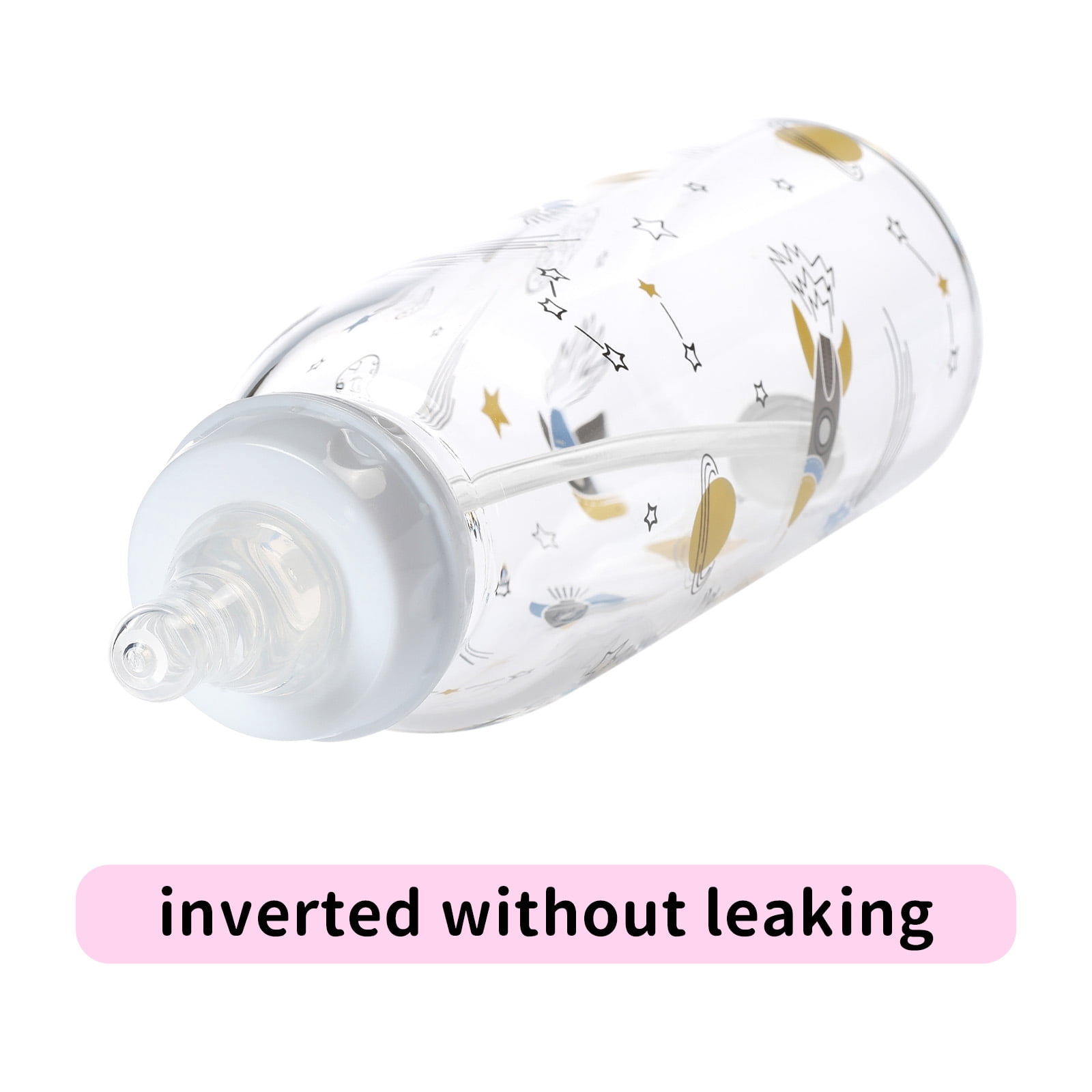 CutiePlusU Adult Glass Feeding Bottle Cute Printed Large Size Baby Bottles 13.5Oz/400ML Cosmic Adventurer
