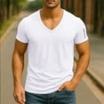 thumbnail image 2 of Men's Solid Color V-Neck T-Shirt Short Sleeve Casual Top Soft & Lightweight For Spring And Summer Daily Wear Basic Clothing,White,L, 2 of 4