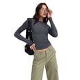 thumbnail image 6 of Women'S Basic T-Shirt Crew Neck Long Sleeve Slim Fit Cute Tops Gray S, 6 of 9