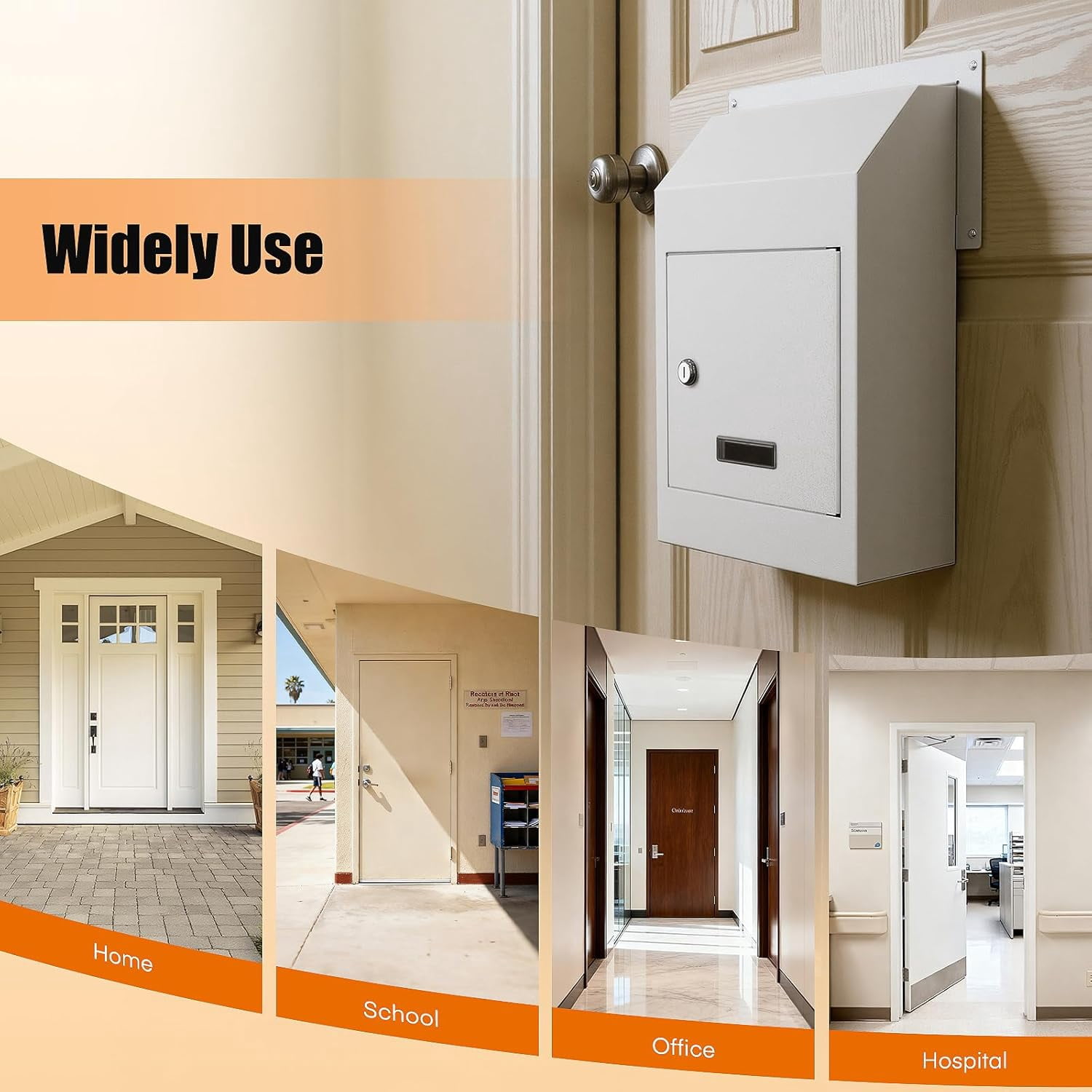 Metateel Door Drop Box for Mail, Rent, Deposit, and Night Key - Through The Door Locking Steel Mailbox with Rear Access | 9.75” L x 4.25” W x 14.75” H (White)
