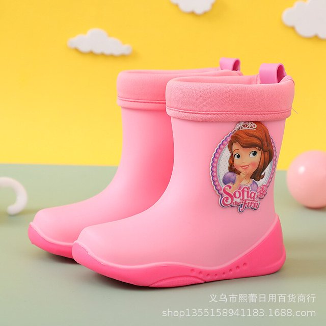 Zapatos de lluvia para niños de Disney, botas de lluvia impermeables cálidas de algodón desmontables para invierno, bonitos zapatos de agua antideslizantes para bebés, plantilla 210 de 21cm Gao Jinjia LED
