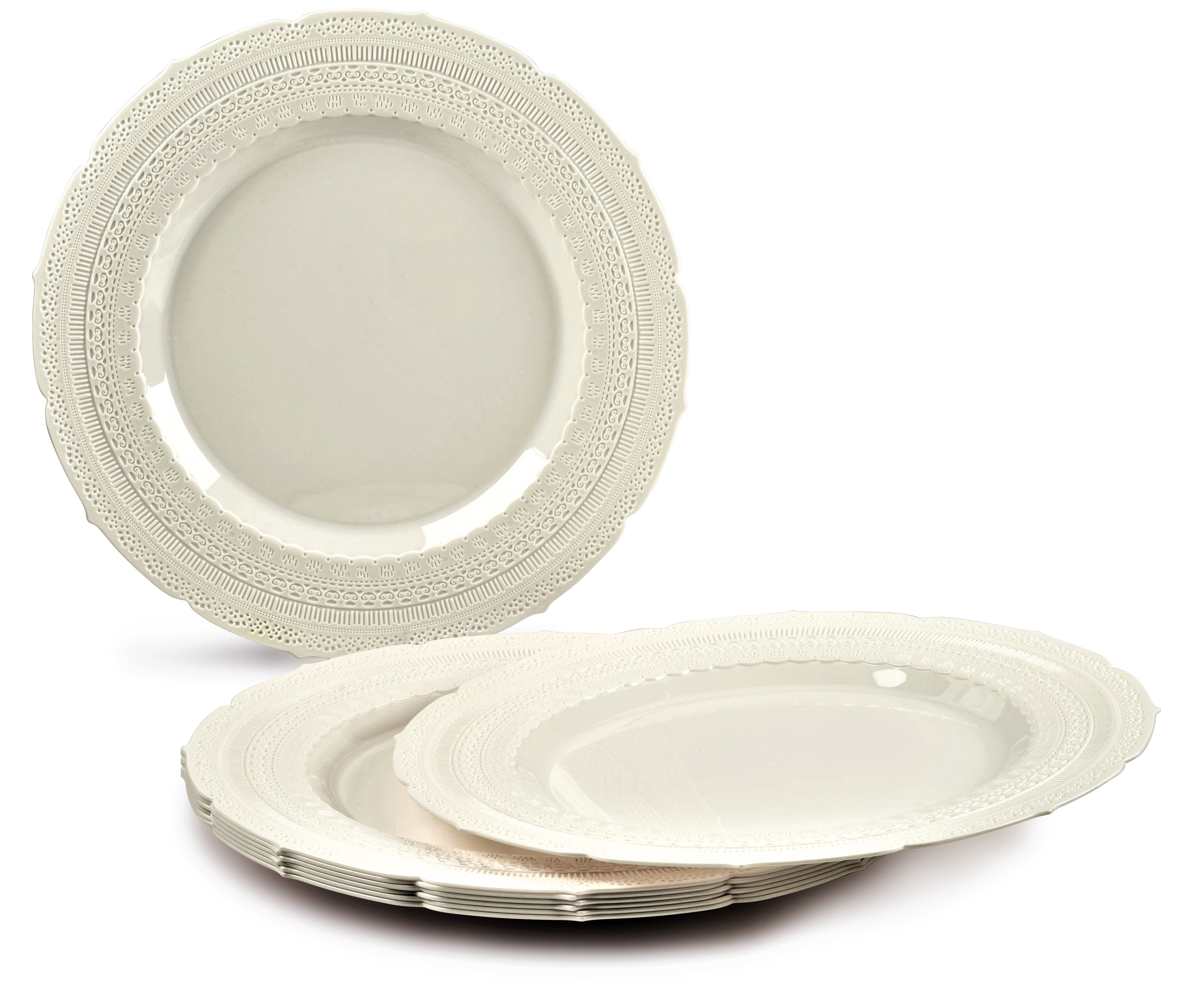 " OCCASIONS " 120 Plates Pack,(60 Guests) Extra Heavyweight Vintage Wedding Disposable / Reusable Plastic Plates 60 x 11'' Dinner + 60 x 8.25'' Salad / Dessert Plate (Chateau Ivory)