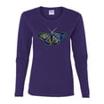 thumbnail image 2 of Colorful Rainbow Patterned Butterfly Animal Lover Womens Graphic Long Sleeve T-Shirt, Purple, 2XL, 2 of 3