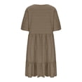 thumbnail image 5 of Tianiyouqing Women Flowy Dresses Plus Size Oversized Cotton Linen Cute Midi Dresses Short Sleeve Crew Neck Business Pleated Dresses Brown 5XL, 5 of 7
