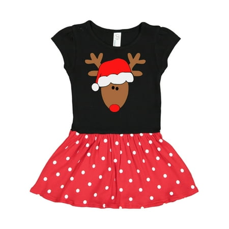 

Inktastic Christmas Cute Reindeer in Santa Hat Gift Toddler Girl Dress