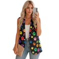 thumbnail image 2 of Psesaysky Women Single Button Vest Crop Colorful Puppy Paws Print Sleeveless V Neck Lightweight Waistcoat with Pockets Trendy Blazers for Women, Size S, 2 of 6