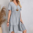 thumbnail image 6 of Summer Solid Dresses for Women 2026 Short Sleeve v Neck Mini T Shirt Dress - Midi Dress Flowy Pleated Beach Sundress - Summer Trendy Vacation Beach Dress Light Gray M, 6 of 8