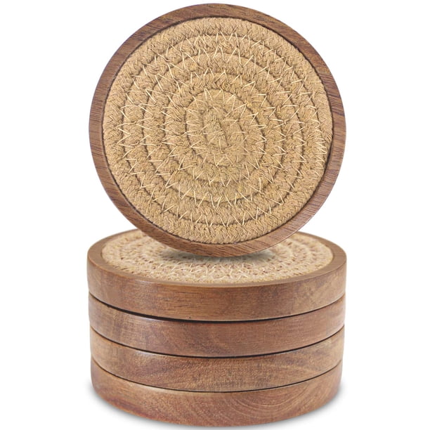 Juego de 5 posavasos Eykao de madera absorbente para bebidas, 10 cm
