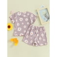 thumbnail image 5 of JYYYBF Toddler Girl Summer Outfit Floral Print Crew Neck Short Sleeve T-Shirts Tops and Shorts 2Pcs Clothes Set, 5 of 7