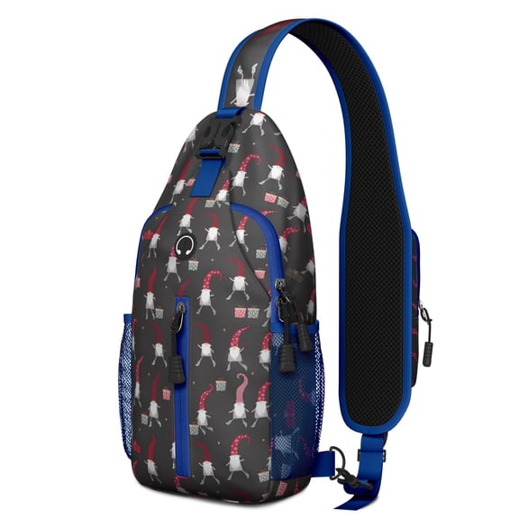 Sling Backpack,Dark Gray Christmas Gnome Pattern Crossbody Bag with Water Bottle Holder,Waterproof Sling Bag for Men/Women with Chest Phone Holder for Hiking,Travel