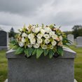 thumbnail image 6 of Roiihwy Memorial Day Decor Artificial Satin Saddle Flower, Tombstone Decoration, Cemetery Grave Memorial Flower, 23.6in White, 6 of 7