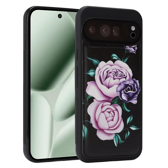Floral PU Leather Case for Google Pixel 8a, Slim Shockproof Protective Cover, TPU Bumper Anti-Scratch Lightweight Elegant Phone Case for Women Girls, Black